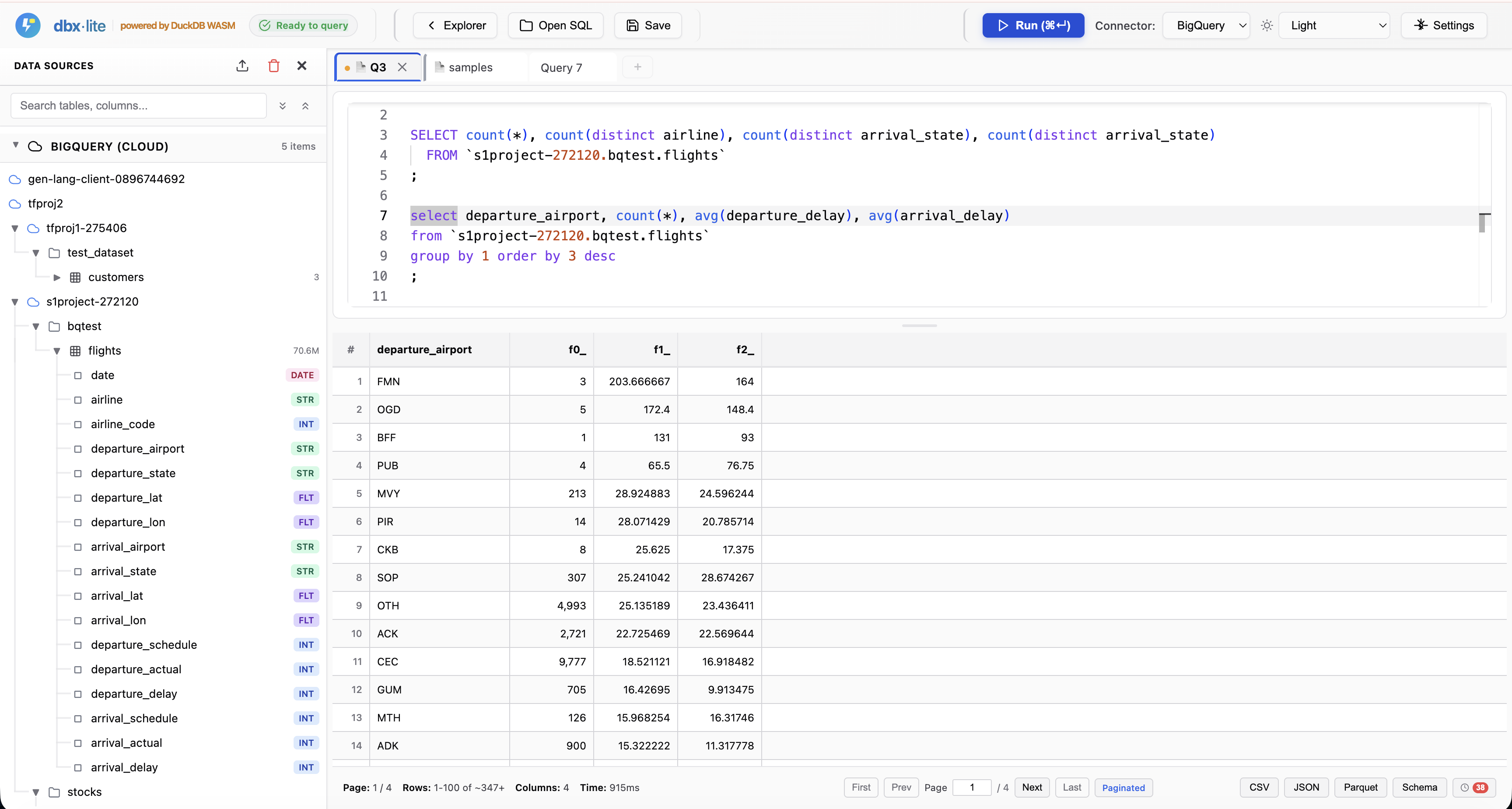 Light Theme with BigQuery