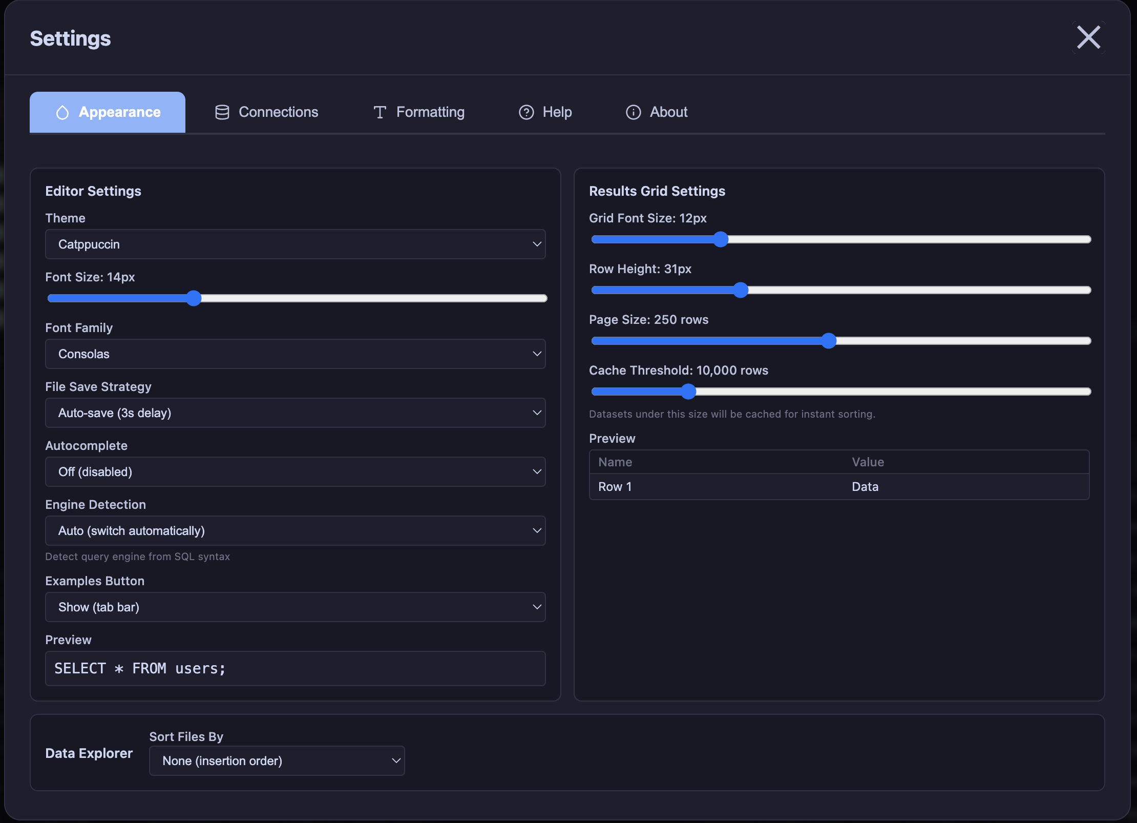 Appearance Settings (Dark)